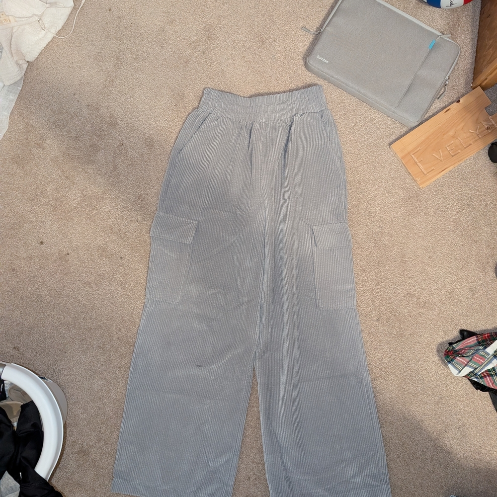 Gray Corduroy Wide-Leg Pants